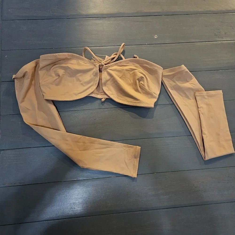 Skims Women's Ochre Recycled Swim Long Sleeve Bikini Top Size Medium